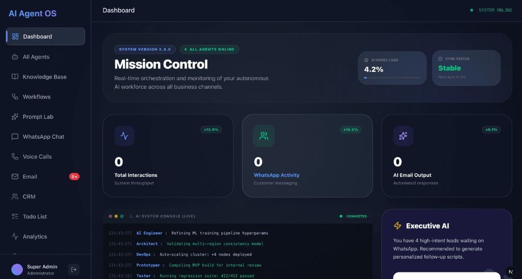 AI Agent OS Dashboard Preview
